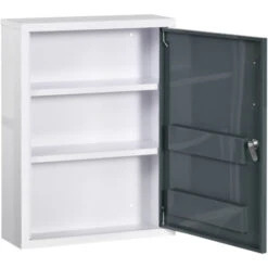 Kleankin Armadietto Medicinali Con 3 Ripiani E Blocco Con Chiavi, Mobiletto Per Farmaci In Acciaio, 40x15x53.5cm, Bianco E Grigio