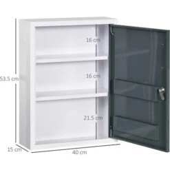 Kleankin Armadietto Medicinali Con 3 Ripiani E Blocco Con Chiavi, Mobiletto Per Farmaci In Acciaio, 40x15x53.5cm, Bianco E Grigio -Villeroyit Negozio 87893339 3