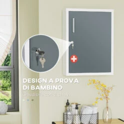 Kleankin Armadietto Medicinali Con 3 Ripiani E Blocco Con Chiavi, Mobiletto Per Farmaci In Acciaio, 40x15x53.5cm, Bianco E Grigio -Villeroyit Negozio 87893339 4