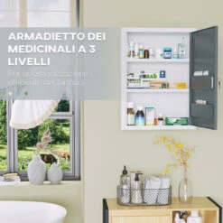 Kleankin Armadietto Medicinali Con 3 Ripiani E Blocco Con Chiavi, Mobiletto Per Farmaci In Acciaio, 40x15x53.5cm, Bianco E Grigio -Villeroyit Negozio 87893339 5