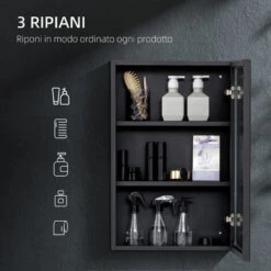 Kleankin Specchiera Bagno In Acciaio Con Armadietto A 3 Ripiani E Chiusura Ammortizzata, 40x12x60cm, Nero -Villeroyit Negozio 87954434 4