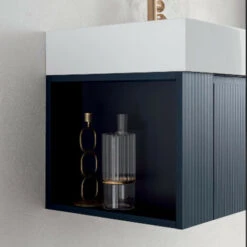 Mobile Bagno COMPAB Da 86 Cm - Made In Italy - Color Mirtillo - Effetto Millerighe Lavabo Consolle In Mineralguss -Villeroyit Negozio 88027320 3