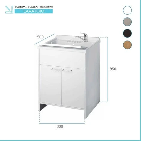 Mobile Lavatoio Lavapanni Bianco 60 X 50 Cm In Resina Con Asse 4 Mobile Lavatoio Lavapanni Bianco 60 X 50 Cm In Resina Con Asse - immagine 2