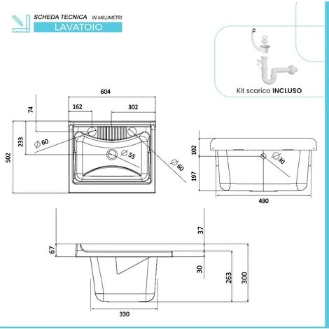 Mobile Lavatoio Lavapanni Bianco 60 X 50 Cm In Resina Con Asse 5 Mobile Lavatoio Lavapanni Bianco 60 X 50 Cm In Resina Con Asse - immagine 3