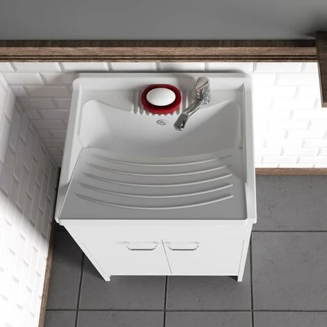 Mobile Lavatoio Lavapanni Bianco 60 X 50 Cm In Resina Con Asse 6 Mobile Lavatoio Lavapanni Bianco 60 X 50 Cm In Resina Con Asse - immagine 4