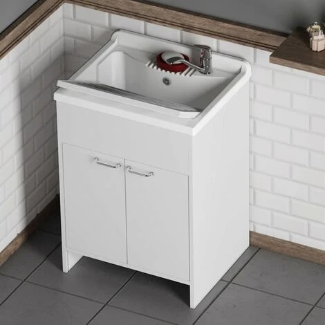 Mobile Lavatoio Lavapanni Bianco 60 X 50 Cm In Resina Con Asse 7 Mobile Lavatoio Lavapanni Bianco 60 X 50 Cm In Resina Con Asse - immagine 5