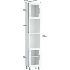 COSTWAY Mobile Da Bagno Alto, Armadio Da Terra Con 2 Ripiani Aperti E 1 Ripiano Regolabile, Ante In Vetro Temprato, Armadio Multifunzionale Per Bagno Soggiorno Cucina, 33x30x180cm -Villeroyit Negozio 89368646 5