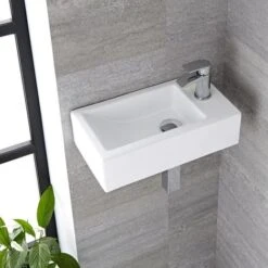 Hudson Reed Sandford Lavabo D'Appoggio Rettangolare Per Bagni - Lavandino Bagno Con Design Moderno - Ceramica Bianca - 1 X Foro Per La Rubinetteria - 450 X 250 X 120mm -Villeroyit Negozio 8942784 3