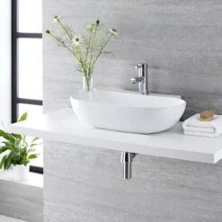 Hudson Reed Otterton Lavabo D'Appoggio Ovale Per Bagni - Lavandino Bagno Con Design Moderno - Ceramica Bianca - 1 X Foro Per Rubinetteria - 555 X 395 X 120mm -Villeroyit Negozio 8942786 3