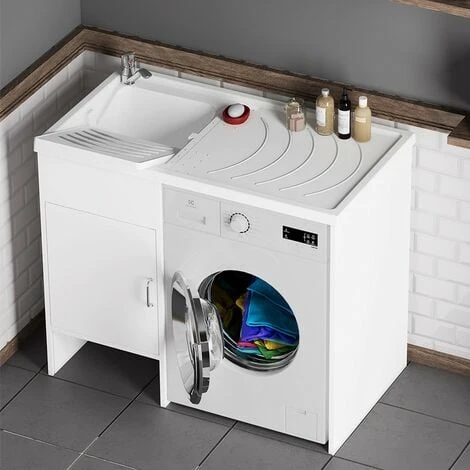 Mobile Lavatoio Lavatrice 109x60 Cm In Pvc Bianco Con Vasca Lavapanni A Sinistra 6 Mobile Lavatoio Lavatrice 109x60 Cm In Pvc Bianco Con Vasca Lavapanni A Sinistra - immagine 4