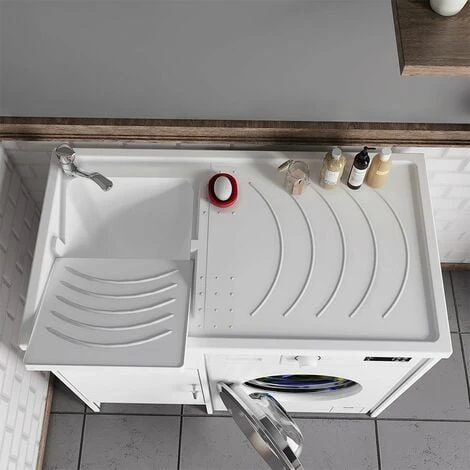 Mobile Lavatoio Lavatrice 109x60 Cm In Pvc Bianco Con Vasca Lavapanni A Sinistra 7 Mobile Lavatoio Lavatrice 109x60 Cm In Pvc Bianco Con Vasca Lavapanni A Sinistra - immagine 5