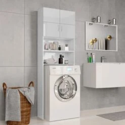 Mobili Lavatrice Armadietto - Mobili Bagno Bianco Lucido 64x25,5x190 Cm