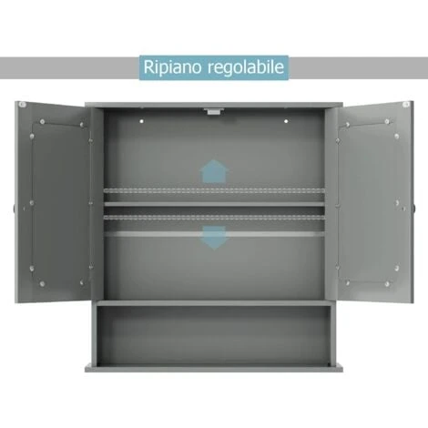 COSTWAY Armadietto Da Bagno Con Specchio, Armadietto Da Parete Con Ripiano Regolabile, Mobile Da Parete Per Bagno, 56 X 12,5 X 58 Cm (Grigio) 6 COSTWAY Armadietto Da Bagno Con Specchio, Armadietto Da Parete Con Ripiano Regolabile, Mobile Da Parete Per Bagno, 56 X 12,5 X 58 Cm (Grigio) - immagine 4