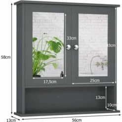 COSTWAY Armadietto Da Bagno Con Specchio, Armadietto Da Parete Con Ripiano Regolabile, Mobile Da Parete Per Bagno, 56 X 12,5 X 58 Cm (Grigio) 11 COSTWAY Armadietto Da Bagno Con Specchio, Armadietto Da Parete Con Ripiano Regolabile, Mobile Da Parete Per Bagno, 56 X 12,5 X 58 Cm (Grigio) -Villeroyit Negozio 90451699 5