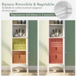 COSTWAY Armadio Da Terra Alto, Armadietto Da Bagno Stretto Con 2 Porte A Scomparsa E 5 Ripiani, Armadio Multifunzionale Con Ripiano Regolabile Per Bagno Soggiorno Camera Da Letto, 38x33x160 Cm -Villeroyit Negozio 92059562 3