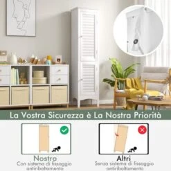 COSTWAY Armadio Da Terra Alto, Armadietto Da Bagno Stretto Con 2 Porte A Scomparsa E 5 Ripiani, Armadio Multifunzionale Con Ripiano Regolabile Per Bagno Soggiorno Camera Da Letto, 38x33x160 Cm -Villeroyit Negozio 92059562 4