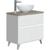 Dmora Mobile Sottolavabo Berkeley, Mobiletto Per Bagno A 2 Ante E 1 Cassetto, Armadietto Da Terra, Lavabo Non Incluso, Cm 78,5x46h80, Bianco Lucido E Olmo -Villeroyit Negozio 92786817 1