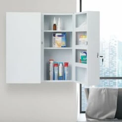 Relaxdays Armadietto Porta Medicinali XXL, 2 Ante, Per Medicine, 11 Scomparti, Richiudibile, 53 X 52,5 X 19,5 Cm, Bianco, Acciaio, 1 Pz -Villeroyit Negozio 92946911 3