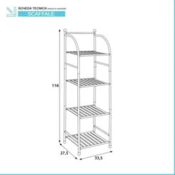 Scaffale Bagno H 116 In Metallo Design Nero Con Quattro Ripiani -Villeroyit Negozio 94604821 3