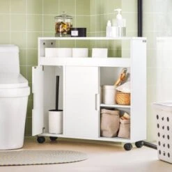 SoBuy Organizer Bagno Mobile Bagno Salvaspazio Portarotolo Bianco BZR02-W -Villeroyit Negozio 9490764 5