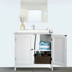 Mobile Bagno Sotto Lavabo Legno MDF Armadietto Mobiletto 2 Ante 60x30 Cm Bianco -Villeroyit Negozio 96110679 5