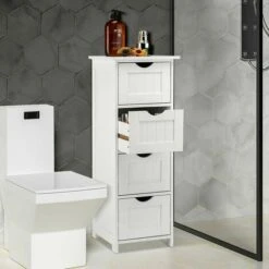 Mobile Bagno Cassettiera 4 Cassetti Con Ripiano Legno MDF Bianco 30x30x82cm -Villeroyit Negozio 96110680 4