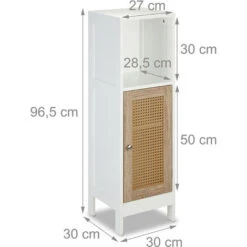 Relaxdays Mobile Da Bagno, 2 Ripiani Aperti, 2 Con Anta In Rattan, 96,5x30x30 Cm, Mobiletto Salvaspazio, Bianco Naturale -Villeroyit Negozio 96682606 4