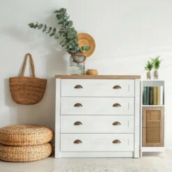 Relaxdays Mobile Da Bagno, 2 Ripiani Aperti, 2 Con Anta In Rattan, 96,5x30x30 Cm, Mobiletto Salvaspazio, Bianco Naturale -Villeroyit Negozio 96682606 5