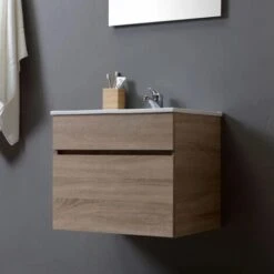 MOBILE BAGNO SOSPESO DA 60 CM CON CASSETTO, SPECCHIO E LAVABO QUERCIA SOLE -Villeroyit Negozio 9689788 4