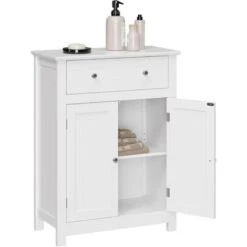 VASAGLE Armadietto Da Bagno Autoportante Con Ampio Cassetto E Ripiano Regolabile, Stile Country, Armadietto Portaoggetti Di Legno Per Ingresso, Bianco, 60 X 30 X 80cm (L X P X A), Da SONGMICS,