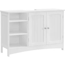 Songmics VASAGLE Mobile Sottolavabo, Mobiletto Da Bagno, Extra Lungo, 90 X 30 X 60 Cm, Armadietto Da Bagno Con Anta Doppia E Scaffale Aperto, Ripiani Regolabili, Bianco