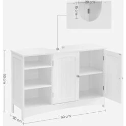 Songmics VASAGLE Mobile Sottolavabo, Mobiletto Da Bagno, Extra Lungo, 90 X 30 X 60 Cm, Armadietto Da Bagno Con Anta Doppia E Scaffale Aperto, Ripiani Regolabili, Bianco -Villeroyit Negozio 96923084 5