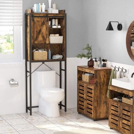 VASAGLE Scaffale Sopra Toilette, Scaffale Da Bagno, Per Lavatrice, Con Scomparti, Struttura In Acciaio, Montaggio Facile, Industriale, 64 X 24 X 171 Cm, Marrone Vintage E Nero Da SONGMICS 4 VASAGLE Scaffale Sopra Toilette, Scaffale Da Bagno, Per Lavatrice, Con Scomparti, Struttura In Acciaio, Montaggio Facile, Industriale, 64 X 24 X 171 Cm, Marrone Vintage E Nero Da SONGMICS - immagine 2