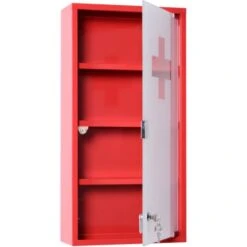 Homcom Armadietto Cassetta Pronto Soccorso Per Medicinali Rosso, 60x30x12cm