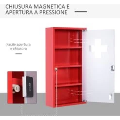 Homcom Armadietto Cassetta Pronto Soccorso Per Medicinali Rosso, 60x30x12cm -Villeroyit Negozio 9894829 4